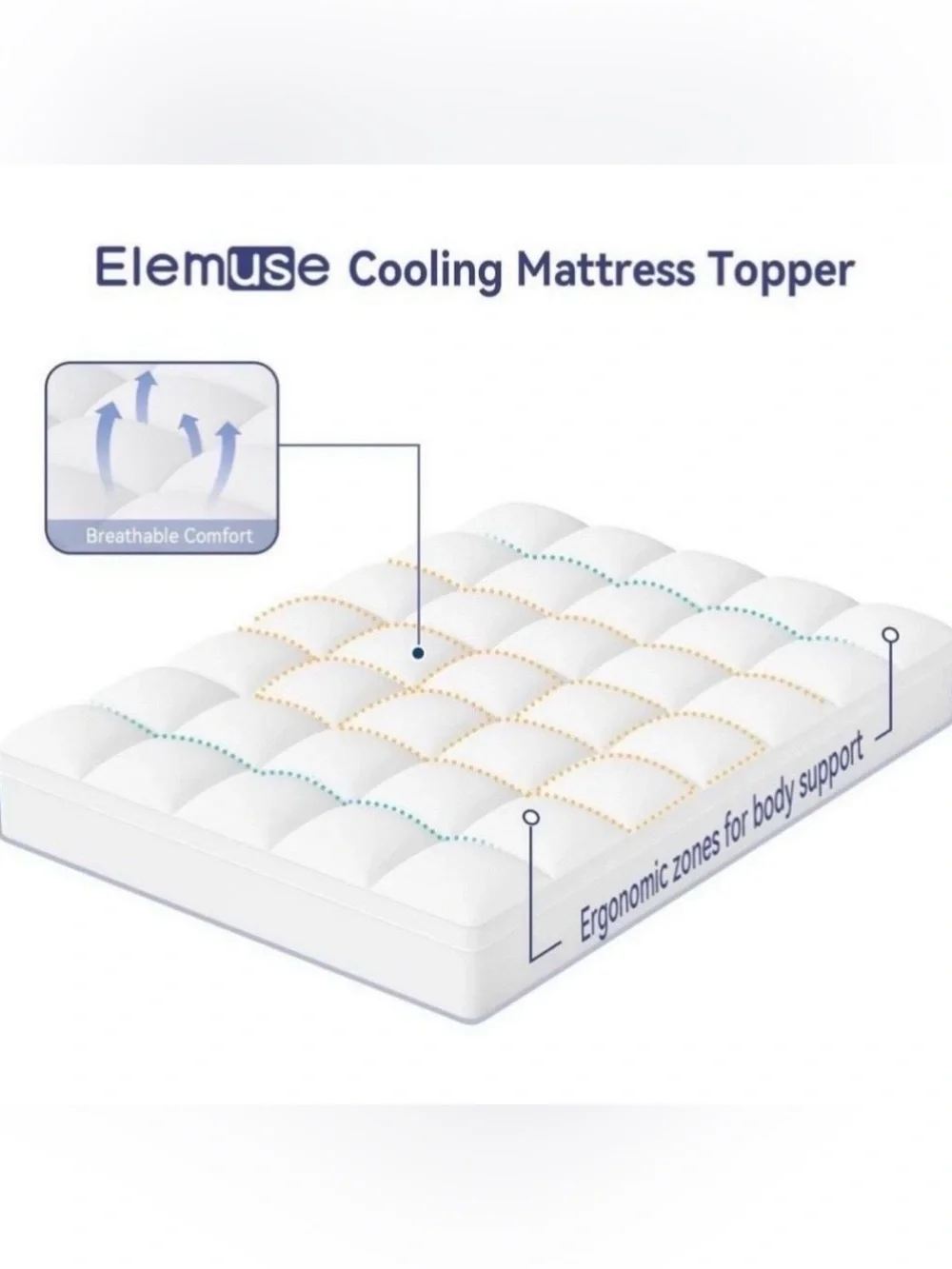 ELEMUSE King Cooling Mattress Topper for Back Pain, Extra Thick Mattress Pad Cov